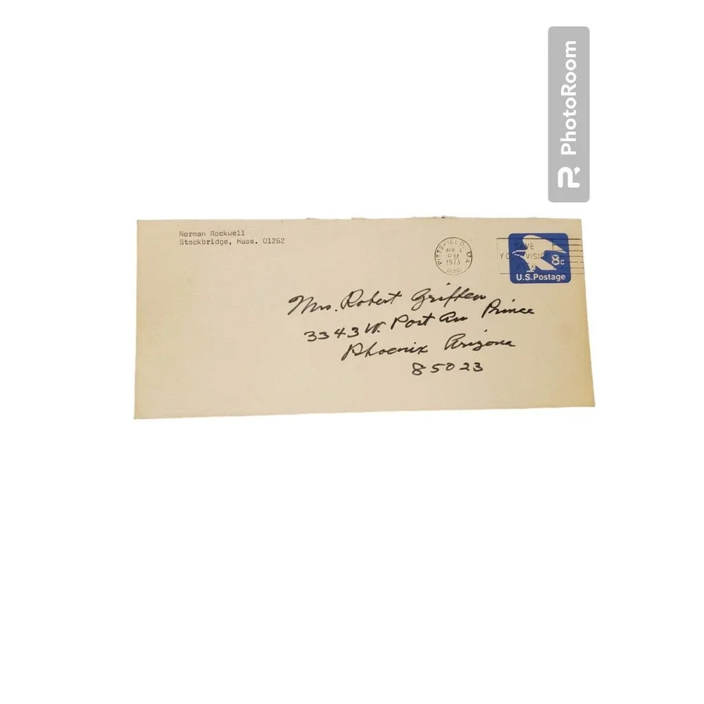 NORMAN ROCKWELL - INSCRIBED Postcard And Envelope SIGNED - Picture 2 of 3